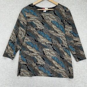 JM Collection Blouse Womens Petite Large Multicolor Paisley 3/4 Sleeve Tunic